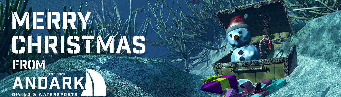 3d illustration seabed and Christmas items Andark Christmas Gifts